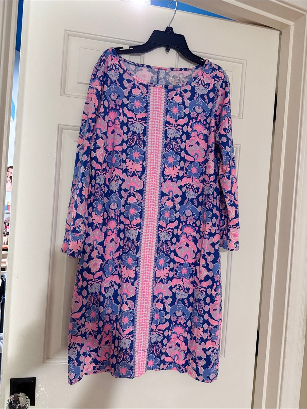 Lilly Pulitzer Blue and Pink Floral Long-Sleeve Shift Dress